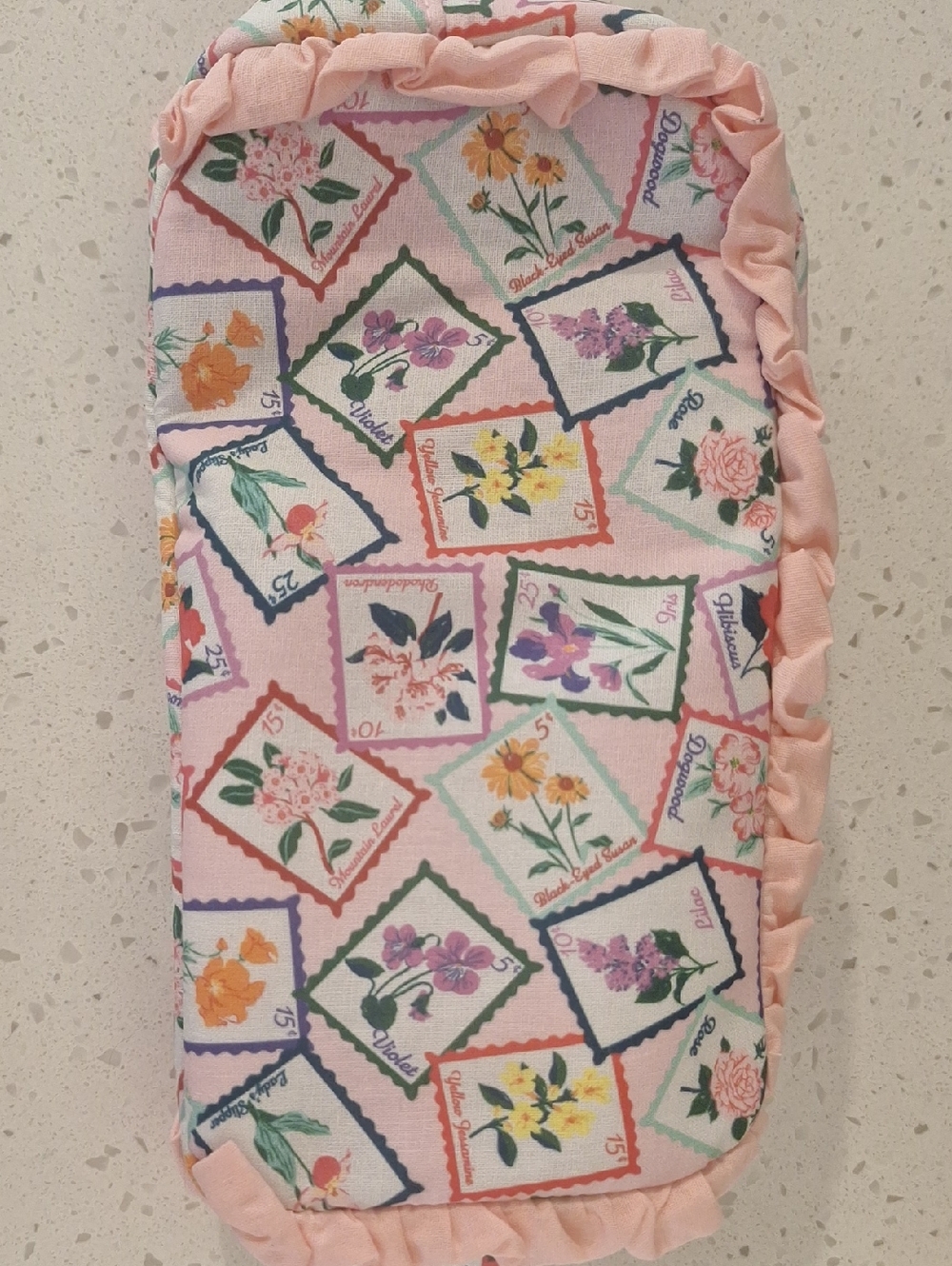 Floral Stamp Print Ruffle Cosmetic Case -l